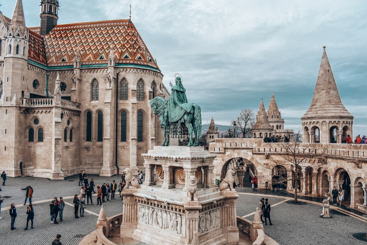 View across the Danube towards the Hungarian Parliament from Fisherman's Bastion on Castle Hill
